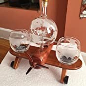 Whiskey Decanter Airplane Globe Set with 2 World Whisky Glasses - for Liquor Scotch Bourbon Vodka