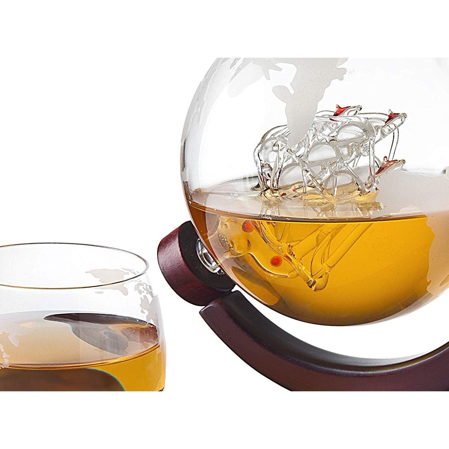 Etched World Decanter whiskey Globe - Whiskey Gift Set Globe Decanter with Antique Ship, Whiskey Stones and 4 World Map Glas