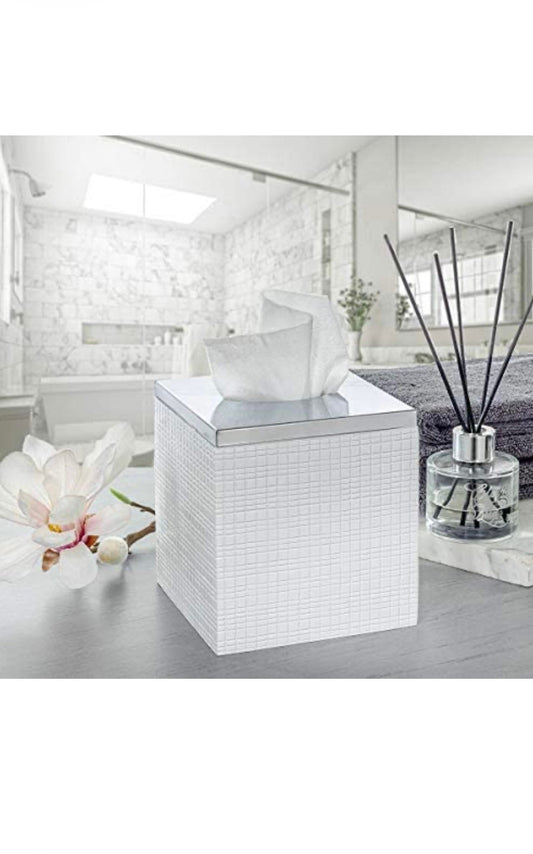 Creative Scents Estella Square Tissue Box Cover (5.25” x 5.75”) Decorative Bathroom Tissues Paper Holder, Modern Napkins Container, for Eleg