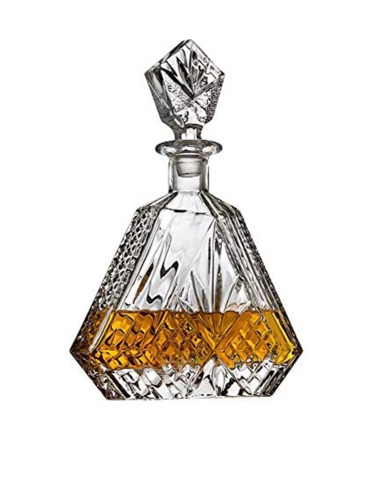 Whiskey Decanter Set with 2 Old Fashioned Whisky Glasses for Liquor Scotch Bourbon or Wine - Irish Cut Triangular Clear