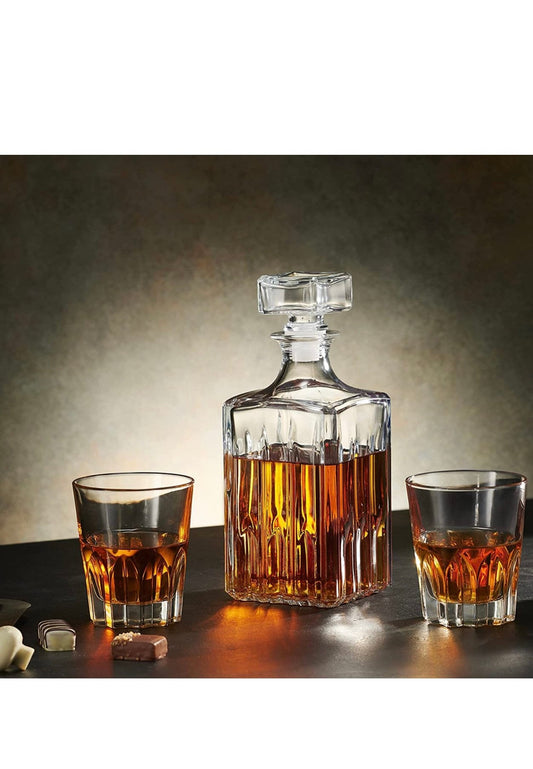 Godinger Whiskey Decanter and 2 Whiskey Glasses Bar Set, Italian Made Decanter for Liquor Scotch Bourbon Vodka