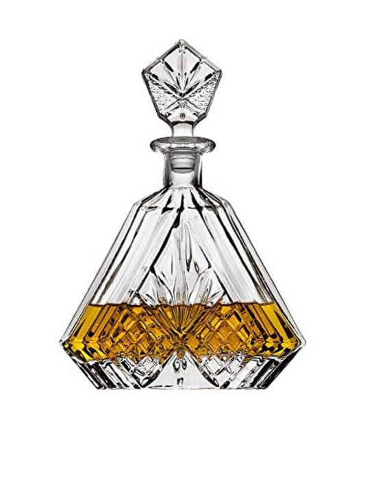 Whiskey Decanter Set with 2 Old Fashioned Whisky Glasses for Liquor Scotch Bourbon or Wine - Irish Cut Triangular Clear