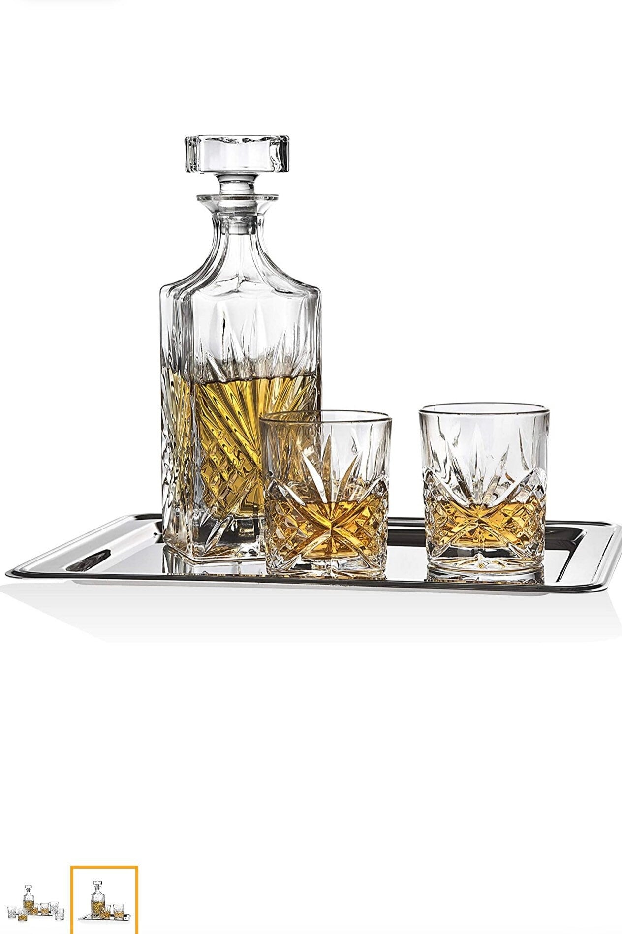 Godinger Dublin Whiskey Bar Set - Includes Whisky Decanter, 6 Old Fashioned Tumbler Glasses and Mirrored Display Tray