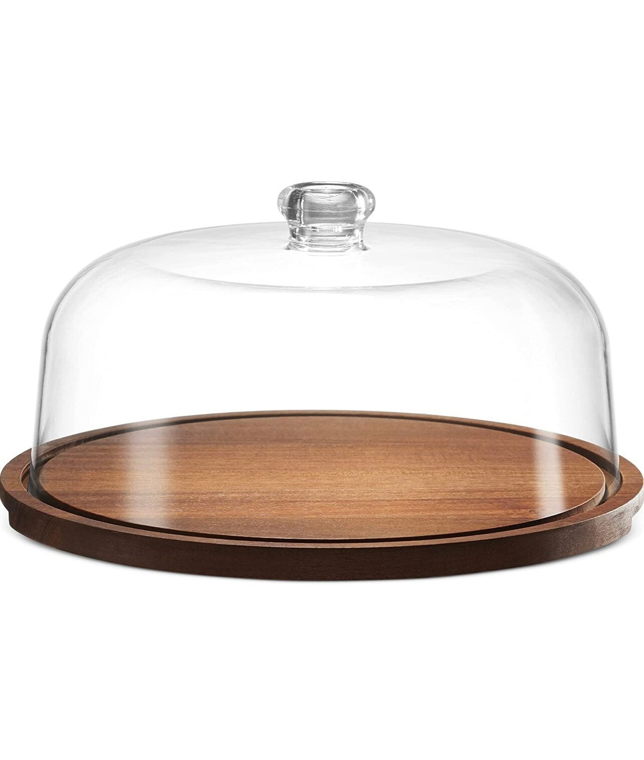 Godinger Cake Stand, Cake Plate Server Platter with Dome, Acaciawood and Shaterproof Acrylic Lid