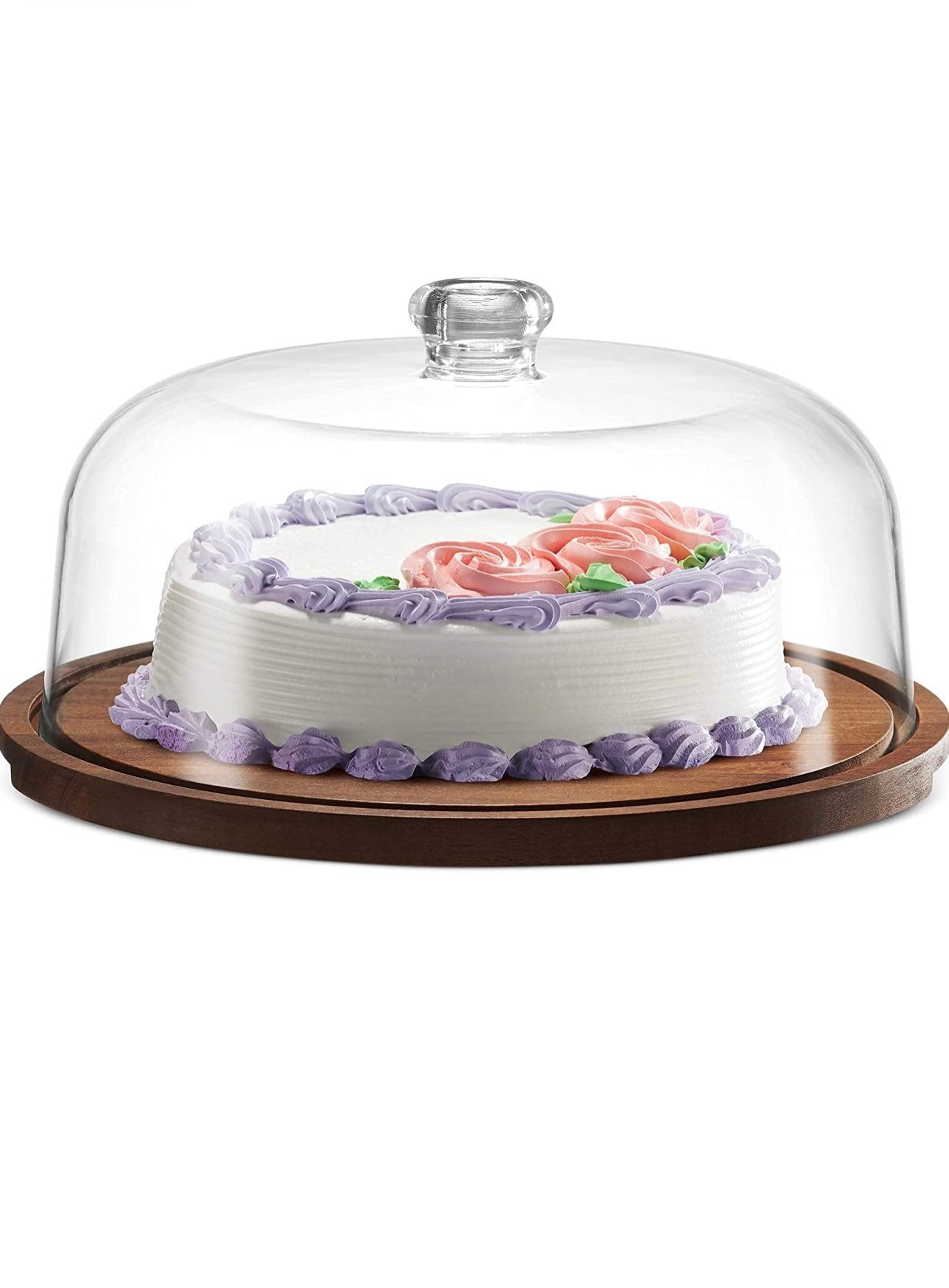 Godinger Cake Stand, Cake Plate Server Platter with Dome, Acaciawood and Shaterproof Acrylic Lid