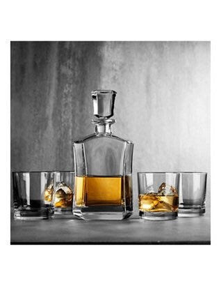 Whiskey Decanter Set And Glasses, 739ml Crystal Liquor Decanter with 4 Double Old fashioned Whiskey Glasses. For Bourbon, Scotch, Brandy, Wi