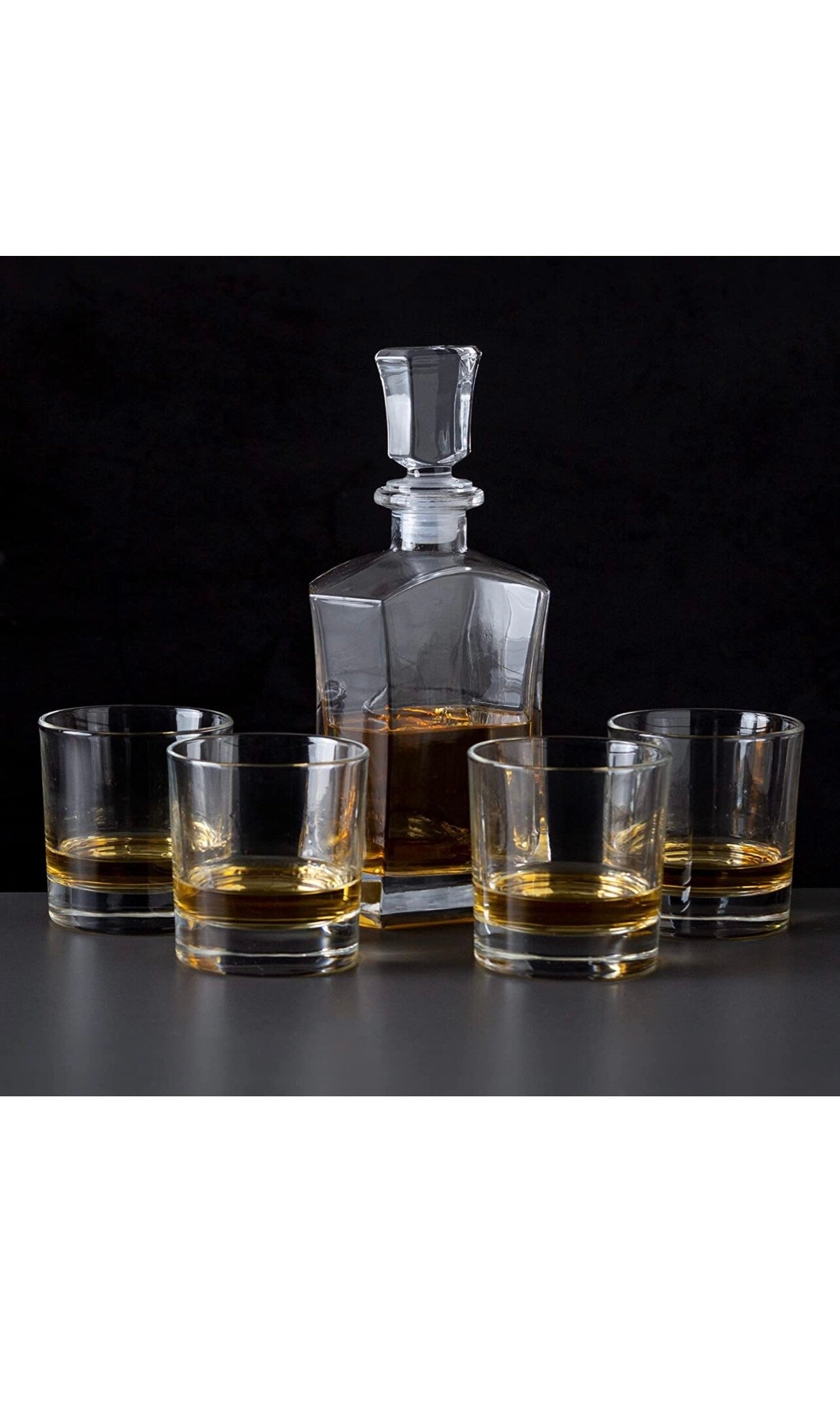 Whiskey Decanter Set And Glasses, 739ml Crystal Liquor Decanter with 4 Double Old fashioned Whiskey Glasses. For Bourbon, Scotch, Brandy, Wi