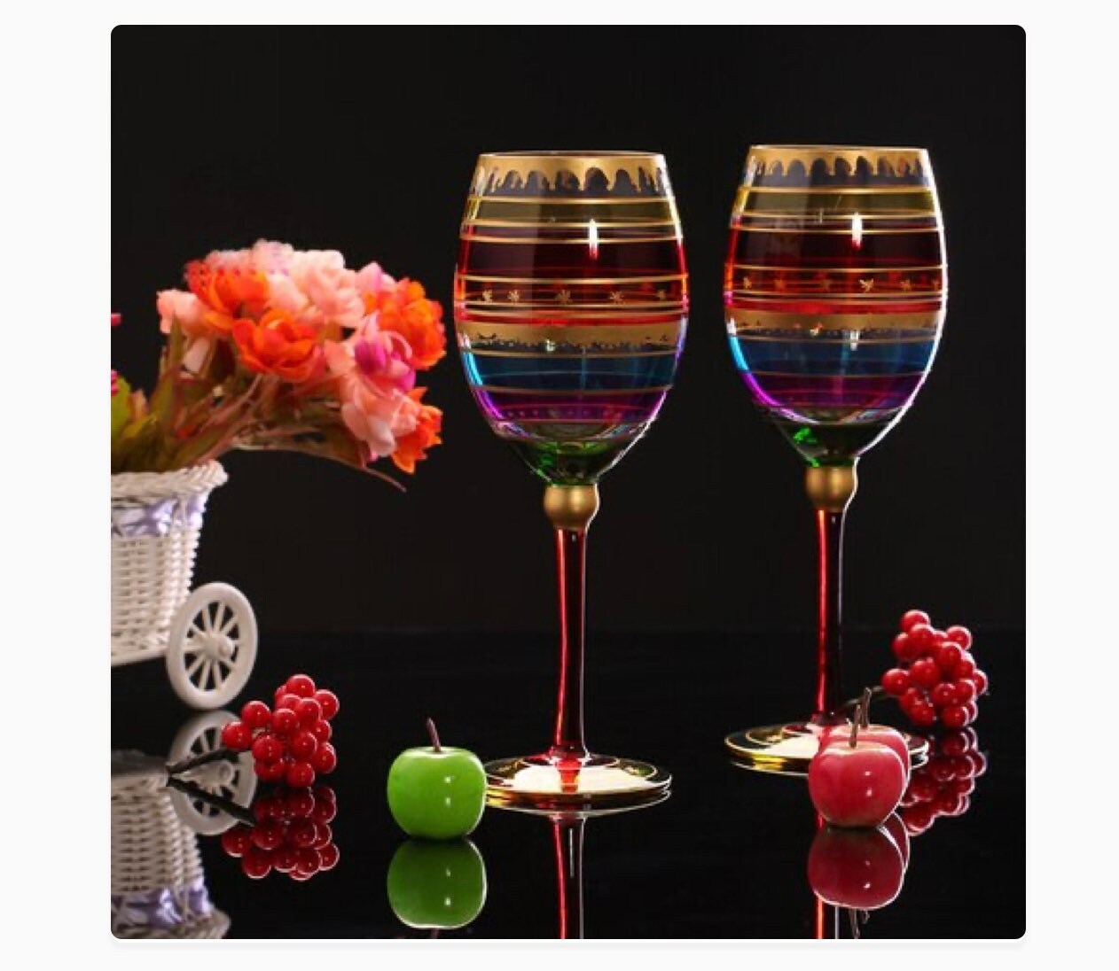 Wine Creative Colored drawing Flute Glass 2 PCs