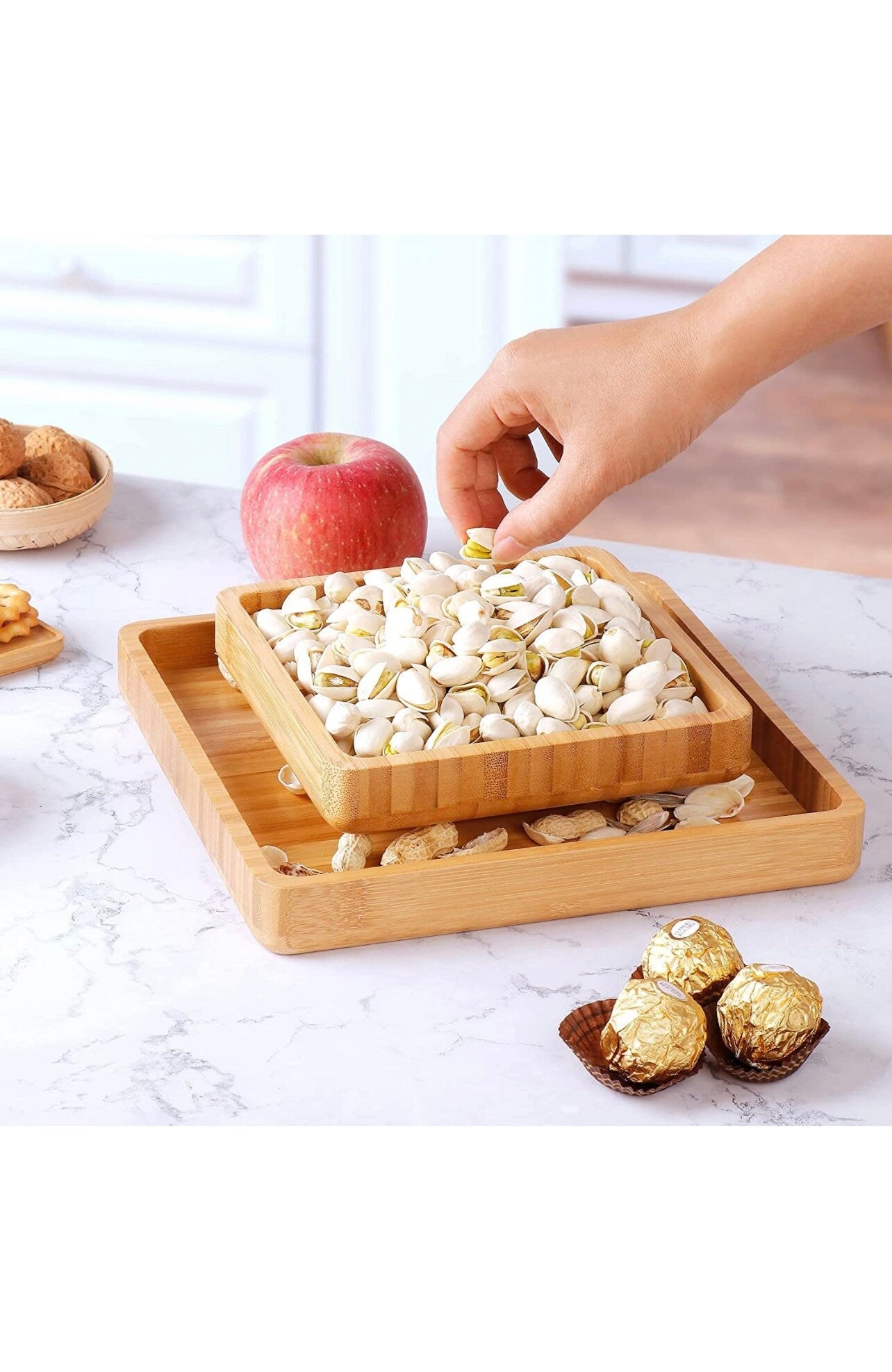 Snack Bowl Double Dish Holder Bowl Seed Nut Bowl with Shell Storage, handmade