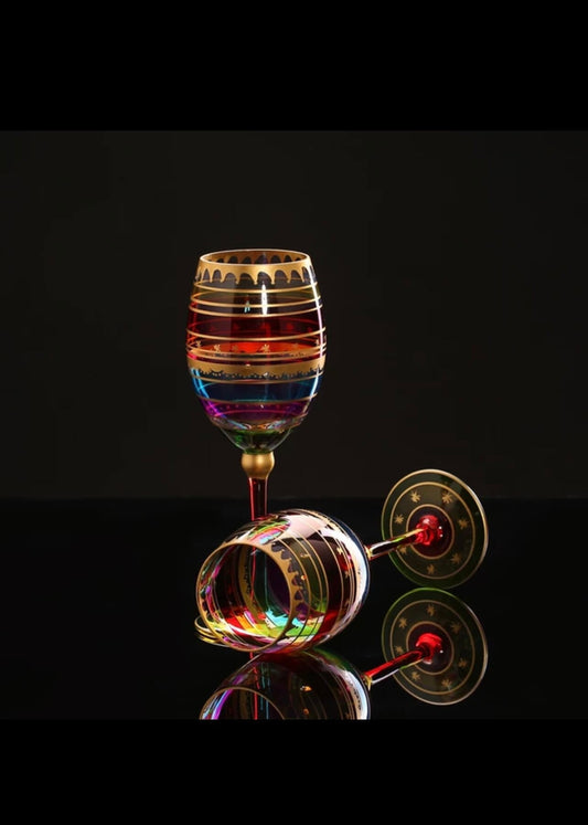 Wine Creative Colored drawing Flute Glass 2 PCs