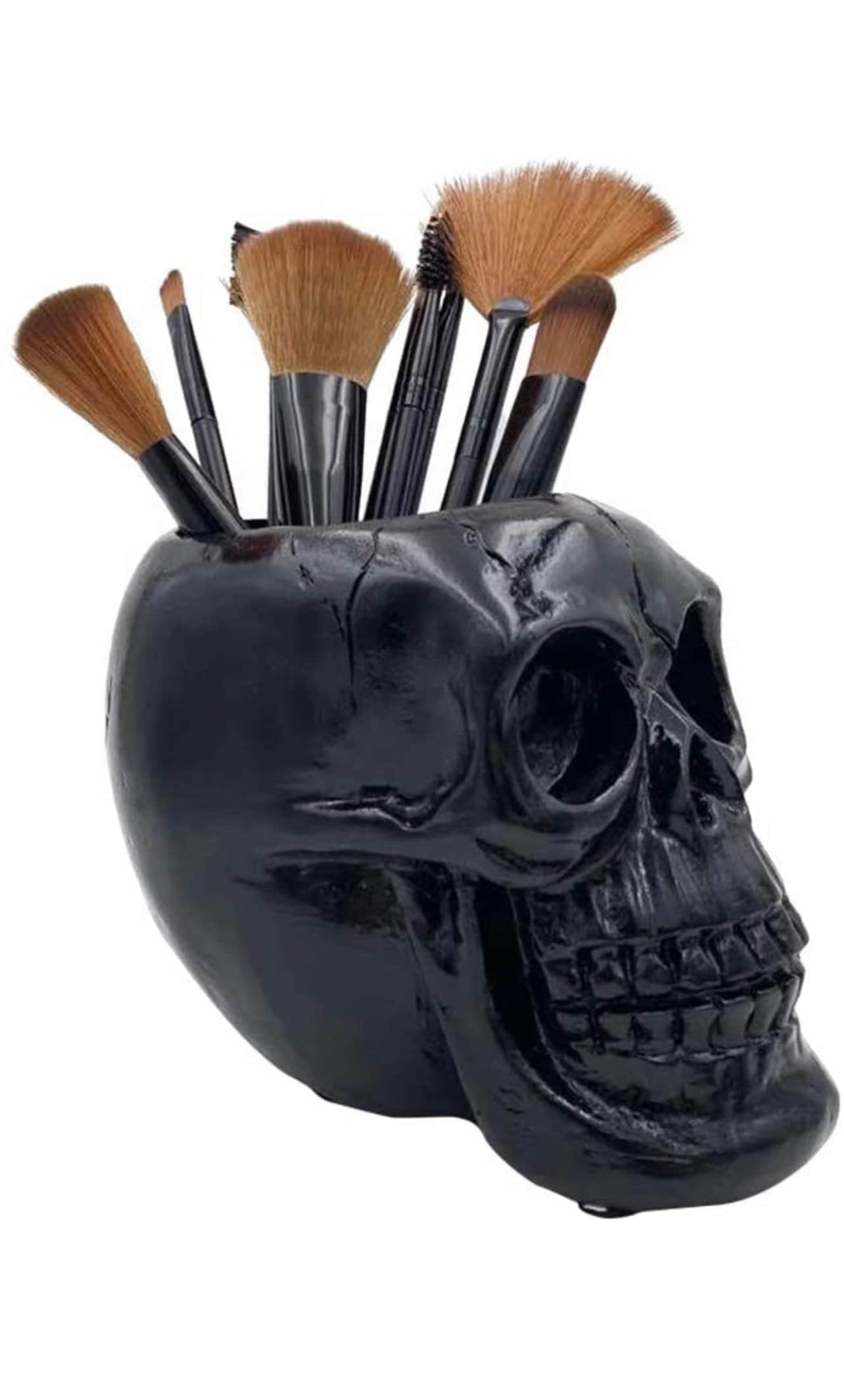 Creative Black Skull Pen and Pencil Holder Stand Pen Cup Makeup Brush Holder Desk Accessories Supplies Organizer