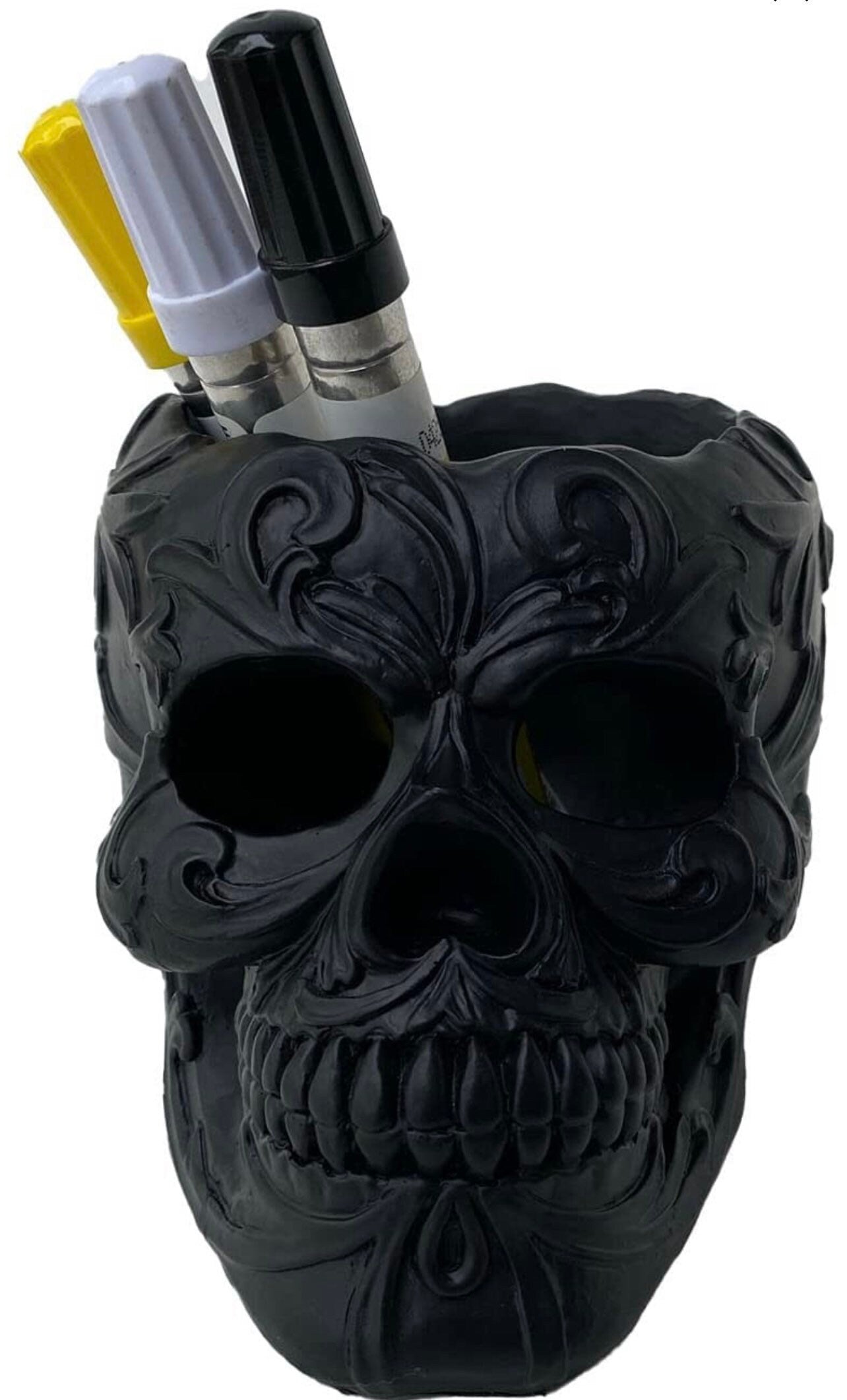 Black Skull Decor Pen Pencil Holder Gothic Bedroom Makeup Brush Display Vase Gifts Emo Grunge Horror Desk Office Accessory Spooky Creepy