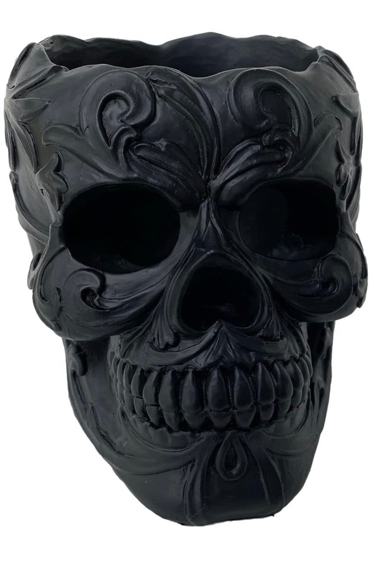 Black Skull Decor Pen Pencil Holder Gothic Bedroom Makeup Brush Display Vase Gifts Emo Grunge Horror Desk Office Accessory Spooky Creepy