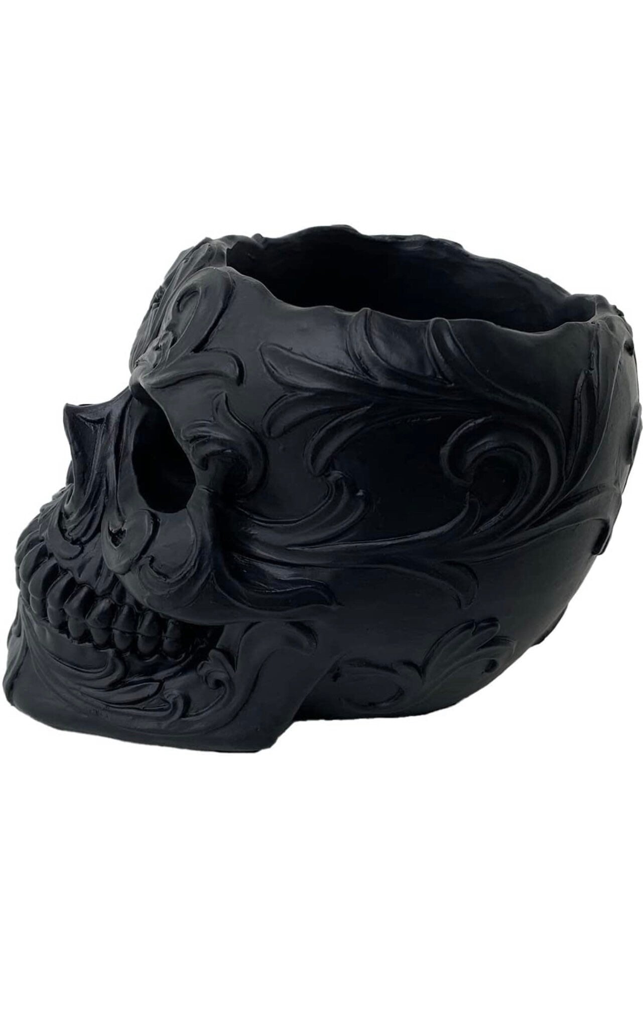 Black Skull Decor Pen Pencil Holder Gothic Bedroom Makeup Brush Display Vase Gifts Emo Grunge Horror Desk Office Accessory Spooky Creepy