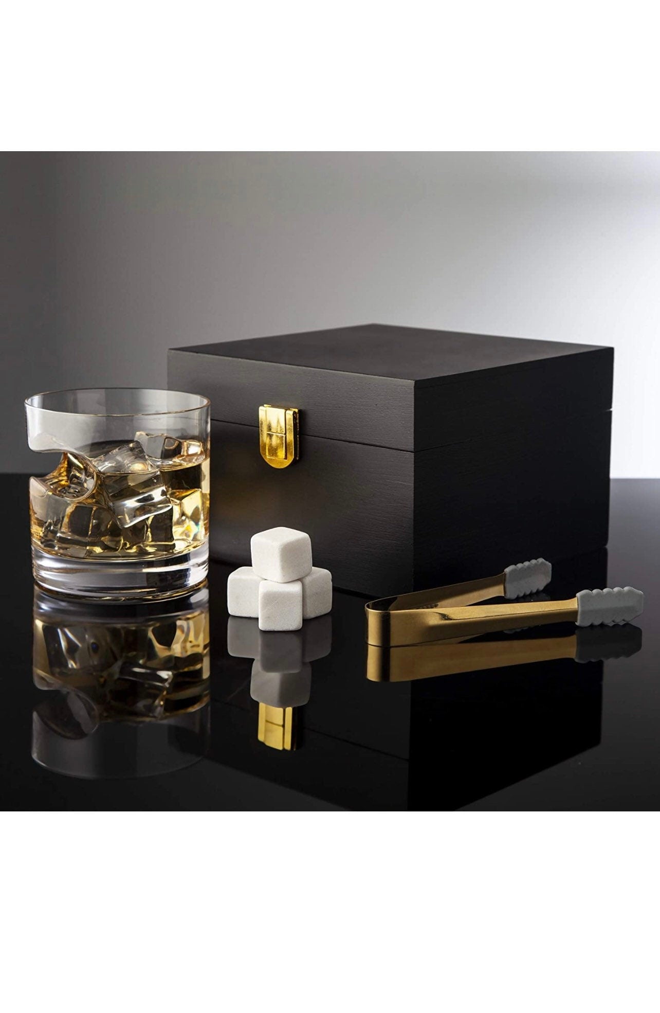 Cigar Whiskey Glass Wooden Gift Box Set with Old Fashioned Glass, Cooling Whiskey Stones and Tongs Bar Set