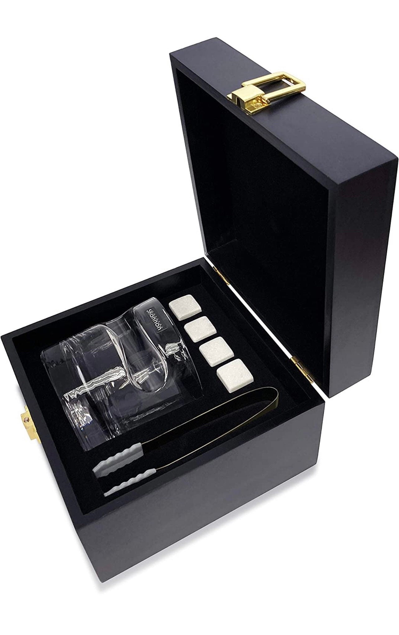 Cigar Whiskey Glass Wooden Gift Box Set with Old Fashioned Glass, Cooling Whiskey Stones and Tongs Bar Set