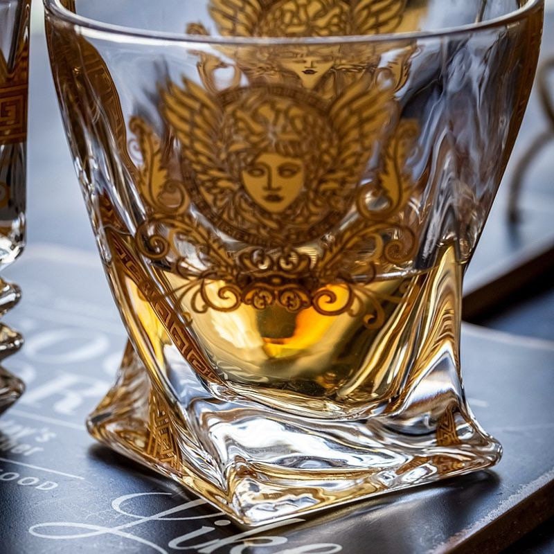 Crystal Whiskey Cup Creative Red Wine Medusa Painted Gold