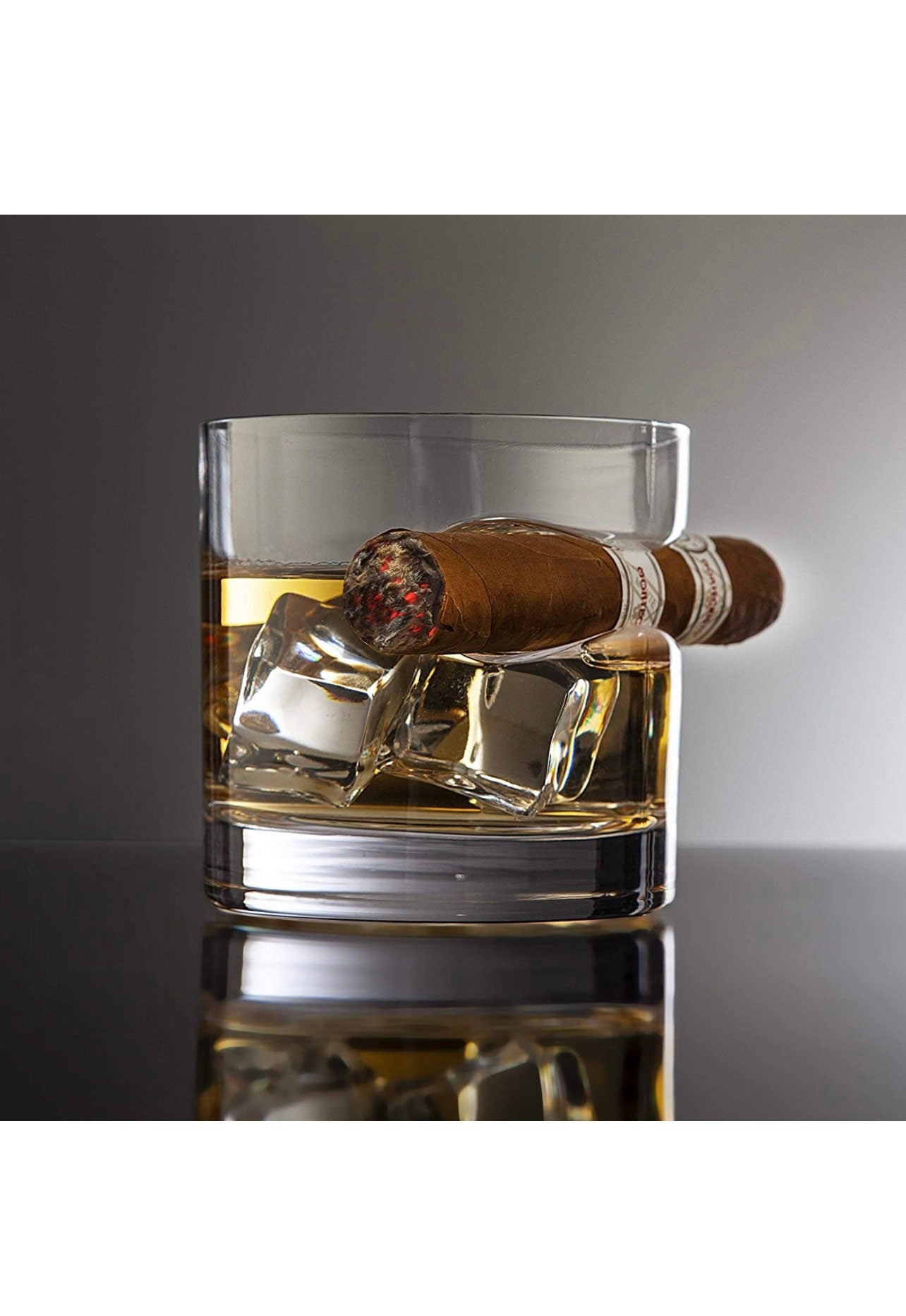 Cigar Whiskey Glass Wooden Gift Box Set with Old Fashioned Glass, Cooling Whiskey Stones and Tongs Bar Set