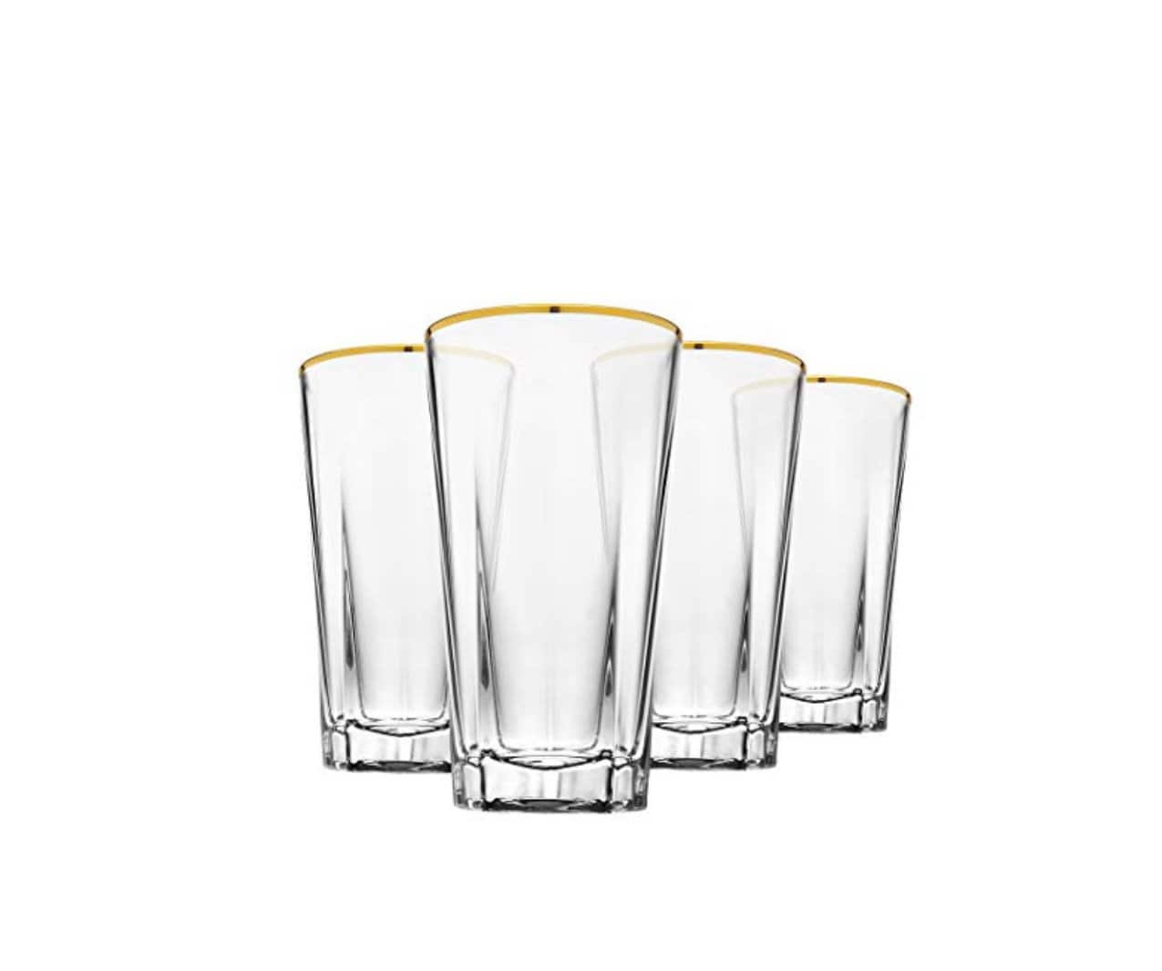 Godinger Highball Glasses, Beverage Glass Cups, Gold Rim- 10oz, Set of 4