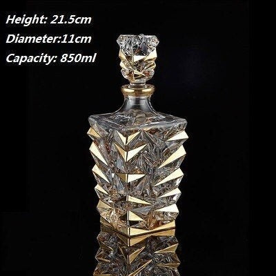 Gold crystals bar accessories Whiskey Decanter 850 Ml Whisky Carafes Crystal Liquor Decanters For Bourbon