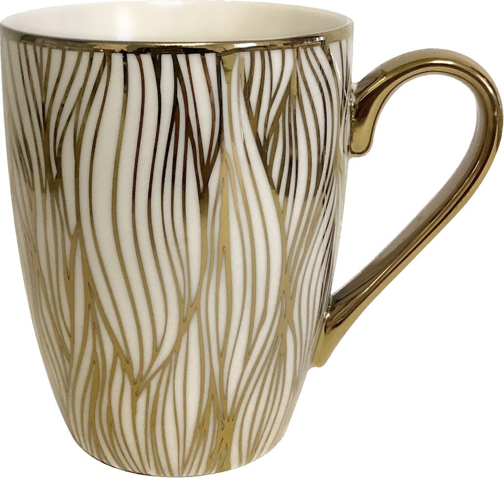 Unique Matrix 16 oz. Gold Plated Mugs, Set of 6, 5” x 3.25” x 4.5”, Multicolored