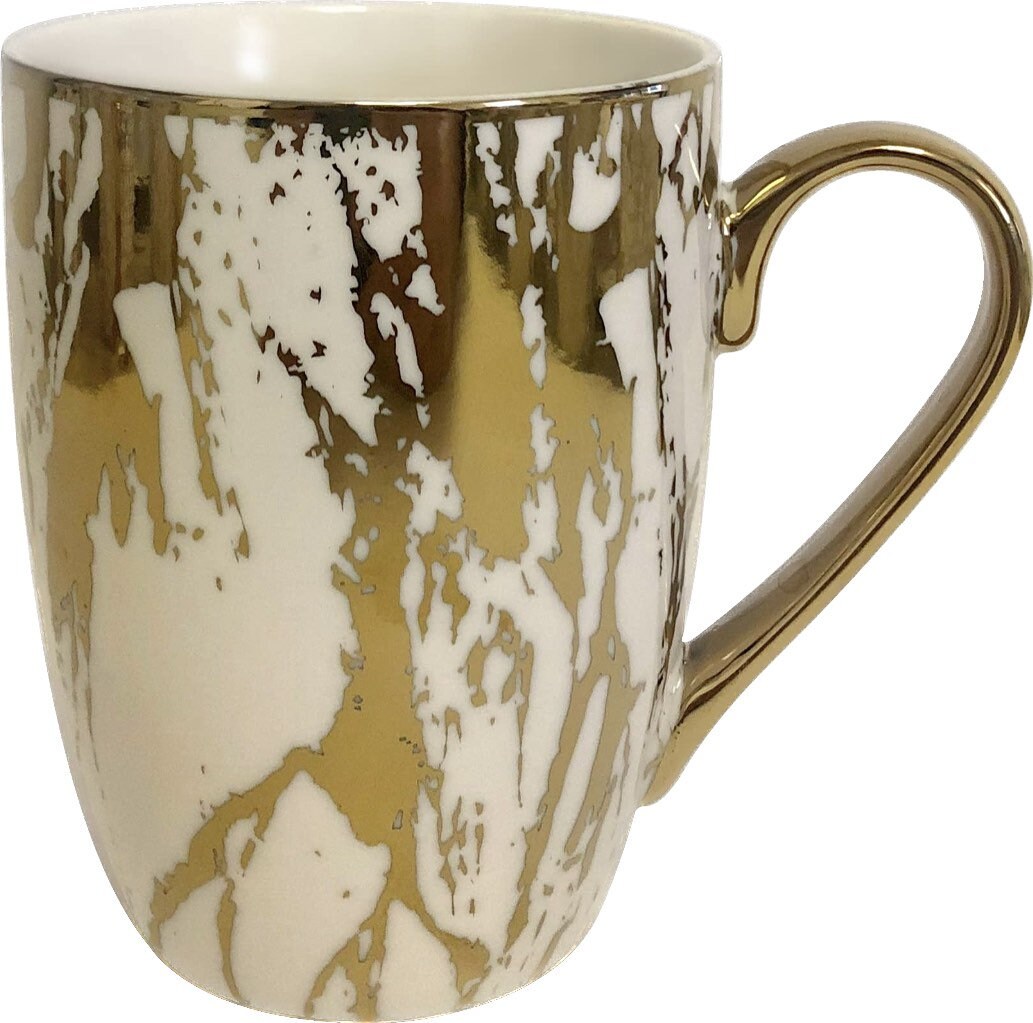 Unique Matrix 16 oz. Gold Plated Mugs, Set of 6, 5” x 3.25” x 4.5”, Multicolored