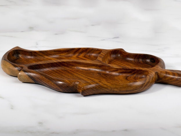 Unique Large Wooden leaf 3 Section Bowl handmade