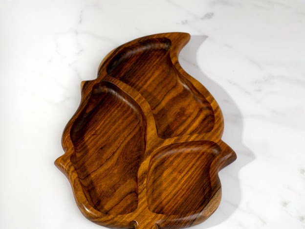 Unique Large Wooden leaf 3 Section Bowl handmade