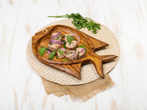 Fish shaped snacks wooden platter handmade