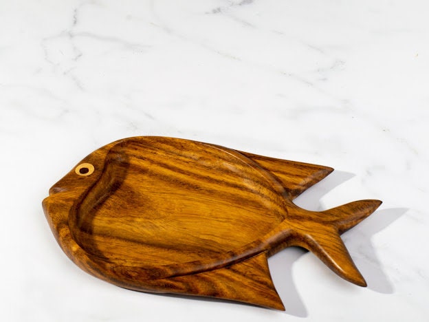 Fish shaped snacks wooden platter handmade