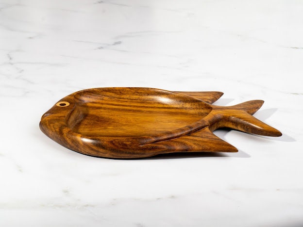 Fish shaped snacks wooden platter handmade