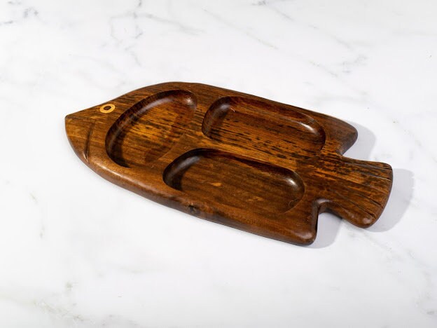 Fish shaped wooden snack platter handmade