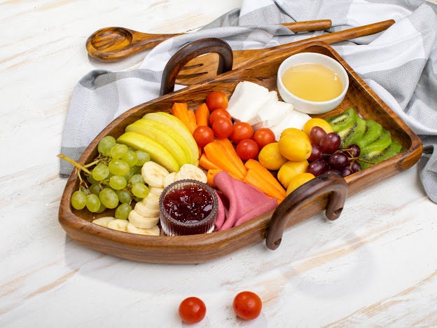 Rowboat Serving Bowl with 2 Pair of Wood Serving Utensils , handmade