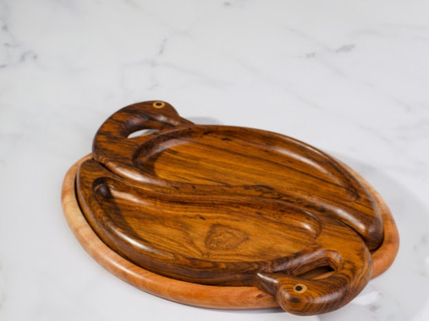 Double Ducks wooden platter handmade