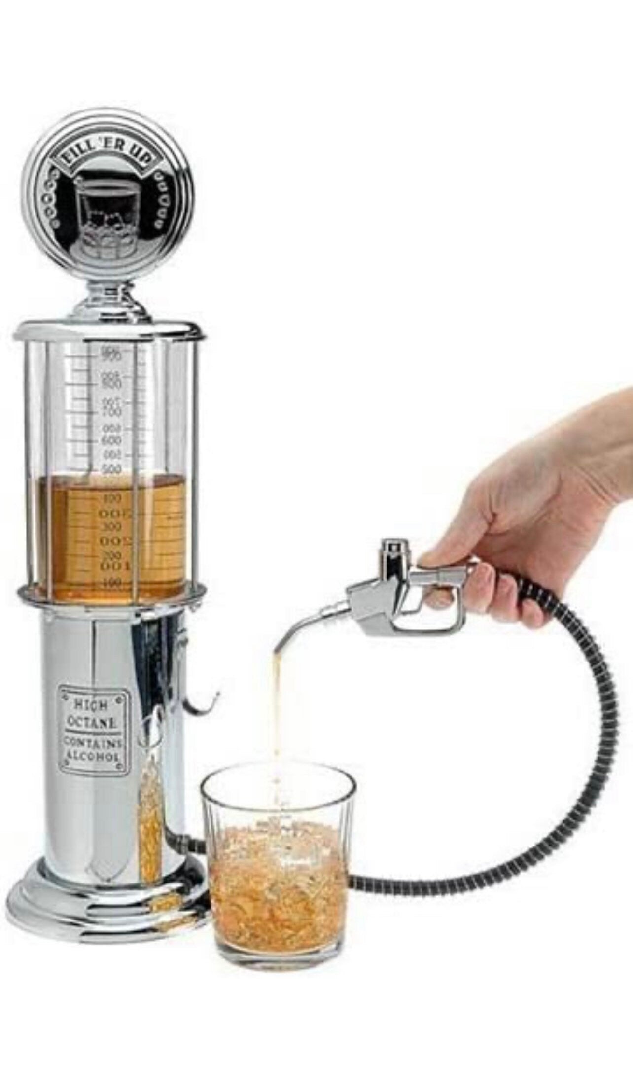 Gas Pump Whiskey Decanter - 1000cc Single Gun Wine Beverage Liquor Alcohol Beer Dispenser Container for Vodka, Rum, Wine, Tequila or Decanter is Stainless