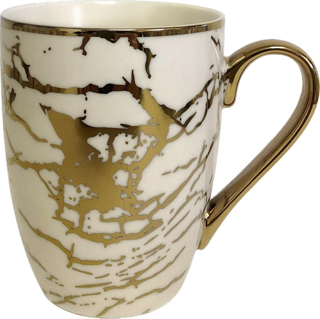 Unique Matrix 16 oz. Gold Plated Mugs, Set of 6, 5” x 3.25” x 4.5”, Multicolored