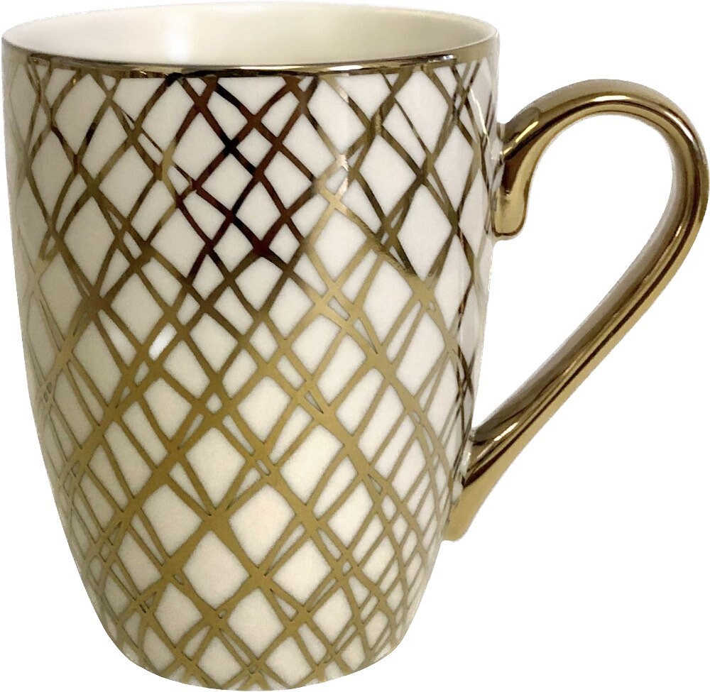 Unique Matrix 16 oz. Gold Plated Mugs, Set of 6, 5” x 3.25” x 4.5”, Multicolored