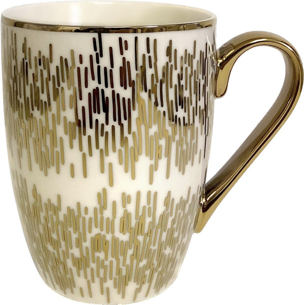 Unique Matrix 16 oz. Gold Plated Mugs, Set of 6, 5” x 3.25” x 4.5”, Multicolored