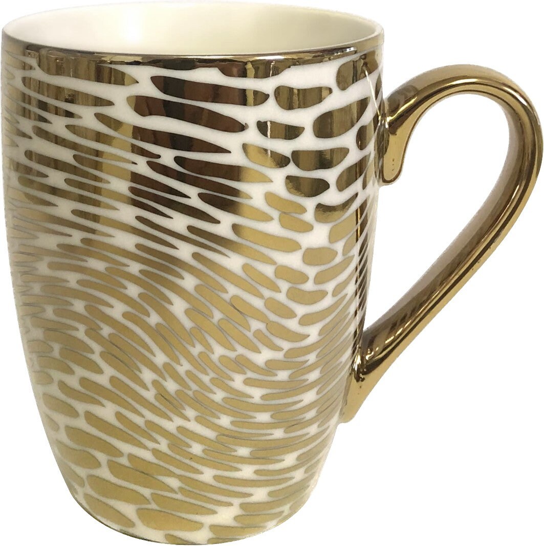 Unique Matrix 16 oz. Gold Plated Mugs, Set of 6, 5” x 3.25” x 4.5”, Multicolored