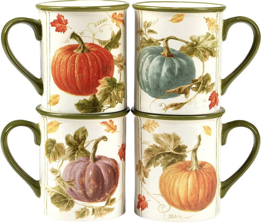 Autumn Harvest 16 oz. Mugs, Set of 4, 4 Count (Pack of 1), Multicolor