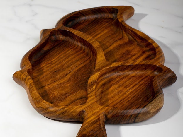 Unique Large Wooden leaf 3 Section Bowl handmade