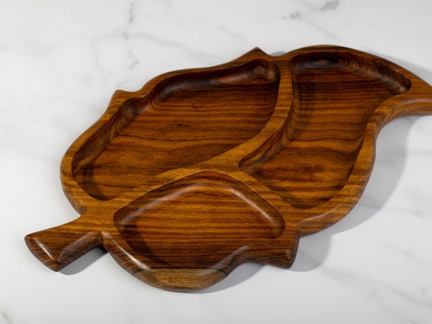 Unique Large Wooden leaf 3 Section Bowl handmade