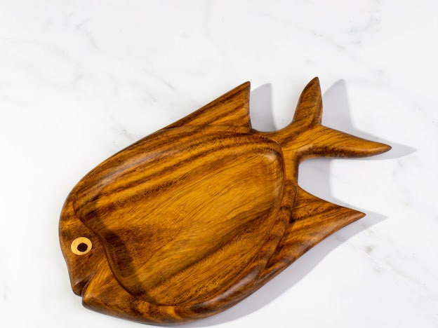 Fish shaped snacks wooden platter handmade