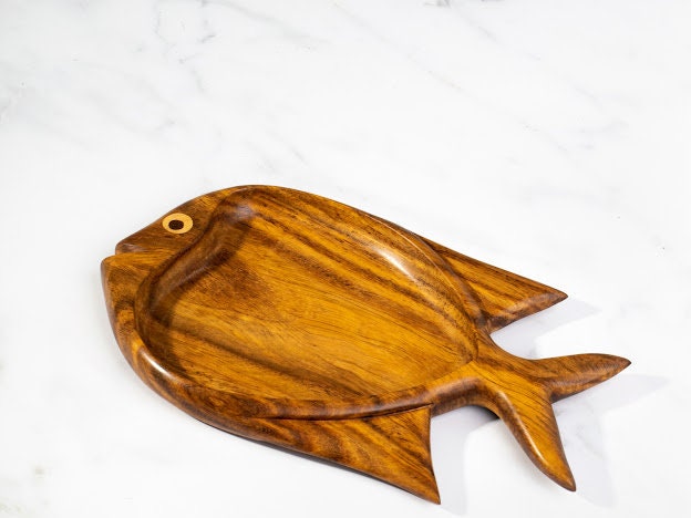 Fish shaped snacks wooden platter handmade