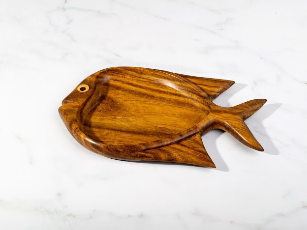 Fish shaped snacks wooden platter handmade