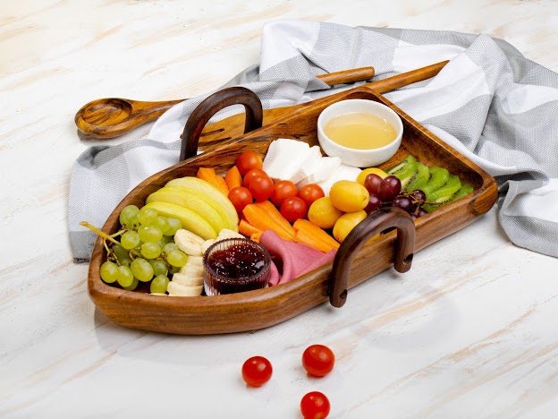 Rowboat Serving Bowl with 2 Pair of Wood Serving Utensils , handmade