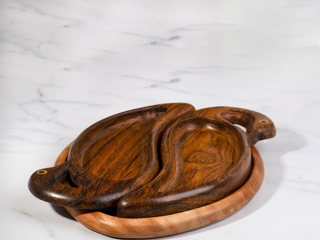 Double Ducks wooden platter handmade