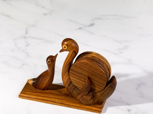 Hand-carved duck coaster set handmade