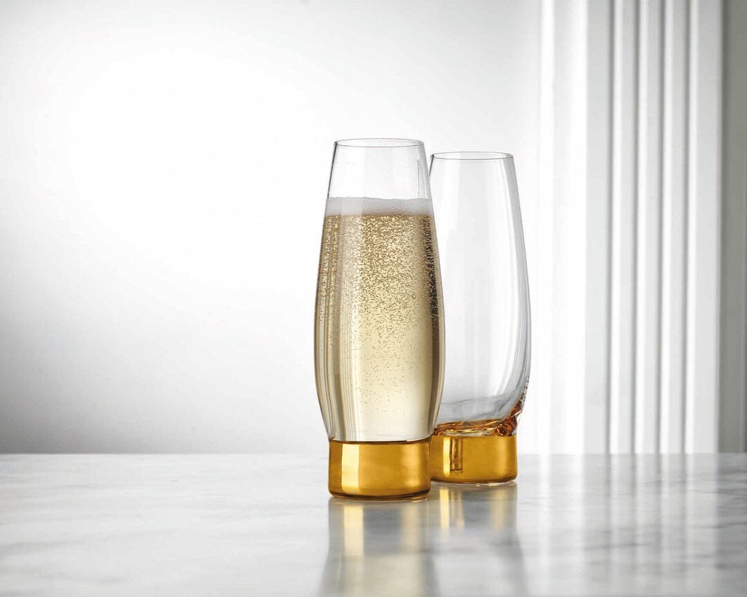 Godinger Champagne Flutes Beverage Glass Cup Column Gold