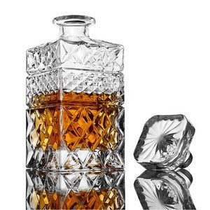 Whiskey Decanter Gift Set With 4 Cocktail Glasses & Handcrafted Granite Whiskey Chilling Stones - Whisky Carafe Glass for Liquor, Scotch